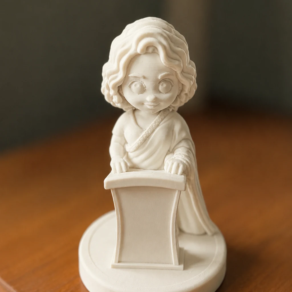 A full-body personalised chibi figure made around someone's features, clothes and character.