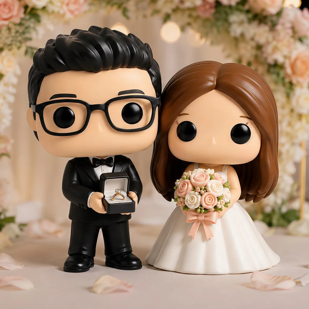 A wedding couple as a matching pair of vinyl figures