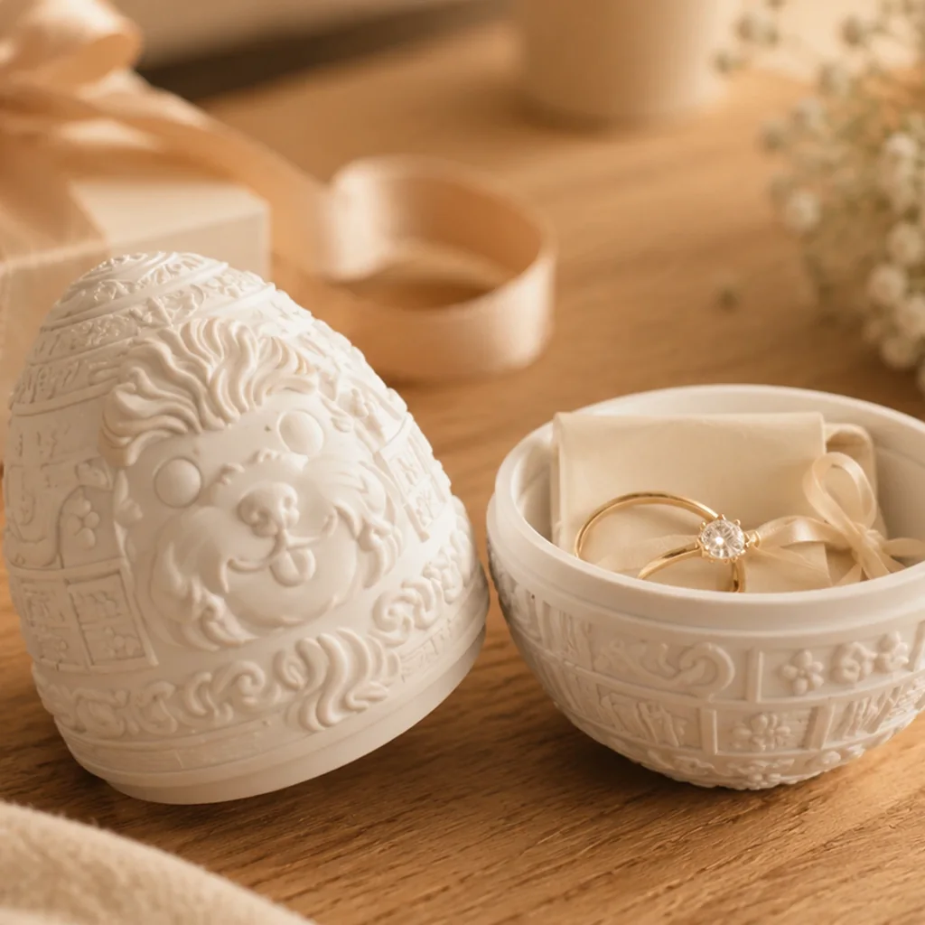 A twist egg hiding a ring as a surprise gift